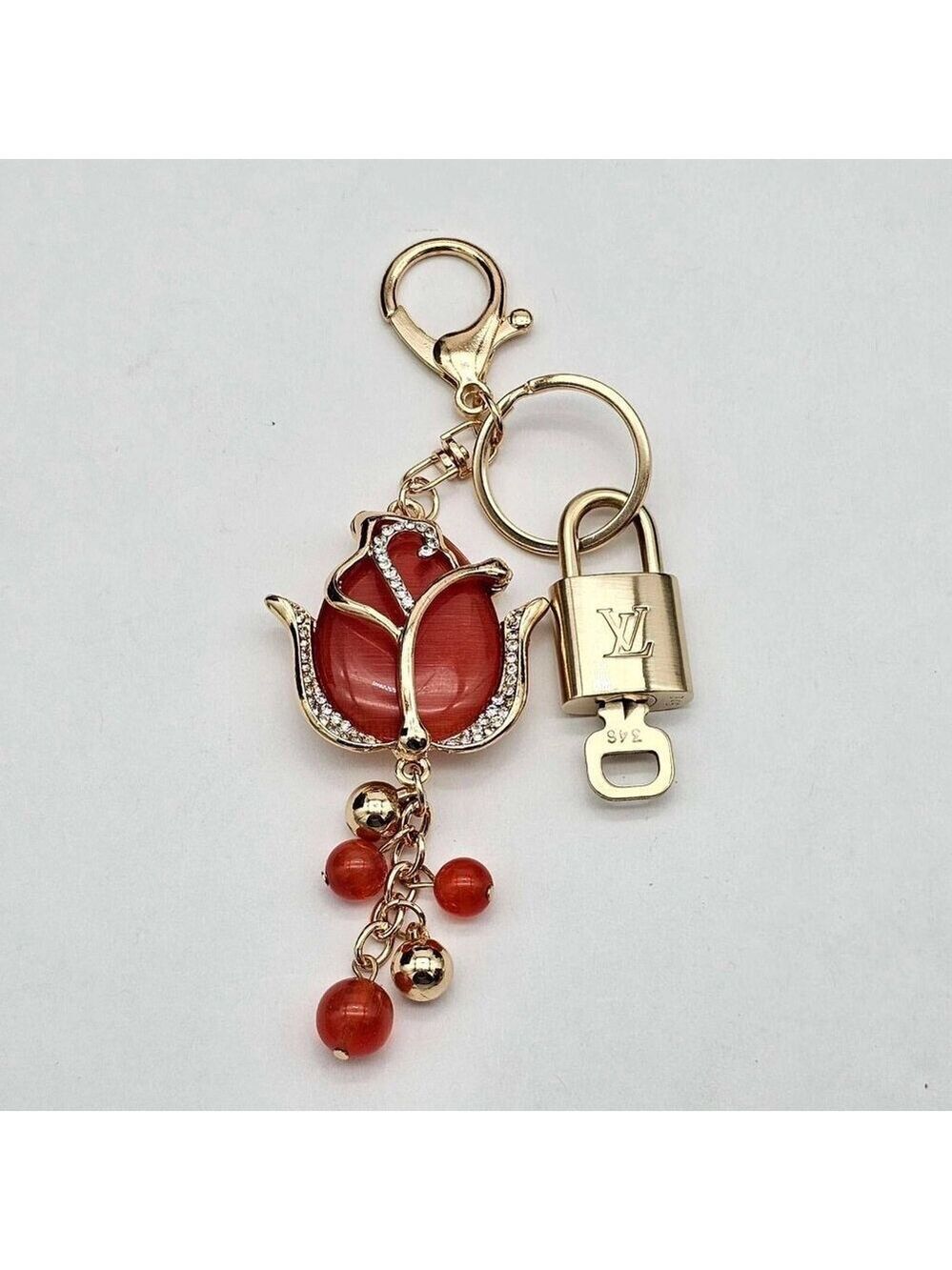 Authentic Louis Vuitton Lock & Key Gold ✨ Unbranded Flower Keychain Bag Charm LV